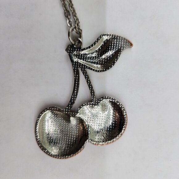 Cherry Necklace on Silver Toned Chain - Picture 3 of 4